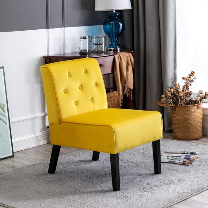 Reeso 2-Piece Living Room Armless Button Tufted Pattern Accent Chair Yellow