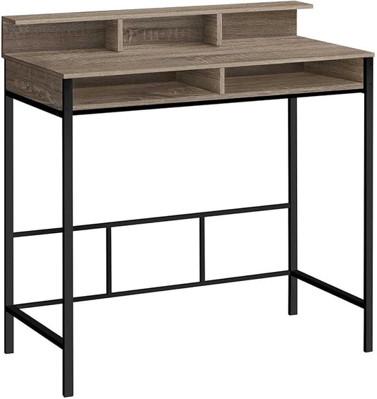 Computer Desk Home Office Standing Storage Shelves 48 l Work Laptop Brown Laminate Black Metal Contemporary Modern
