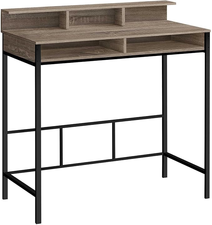 Computer Desk Home Office Standing Storage Shelves 48 l Work Laptop Brown Laminate Black Metal Contemporary Modern