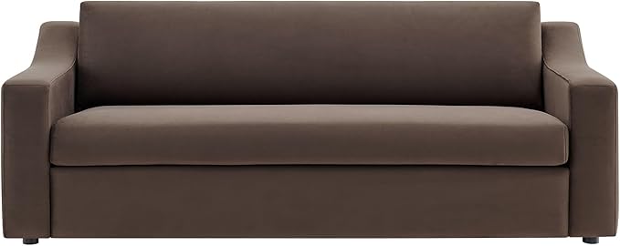 Modway Liora 87 Inch Stain-Resistant Performance Velvet Sofa in Chocolate Brown - 3 Seater Upholstered Sofa Couch for Living Room Seating - Comfy Deep Seat Sofa with Scoop Arms
