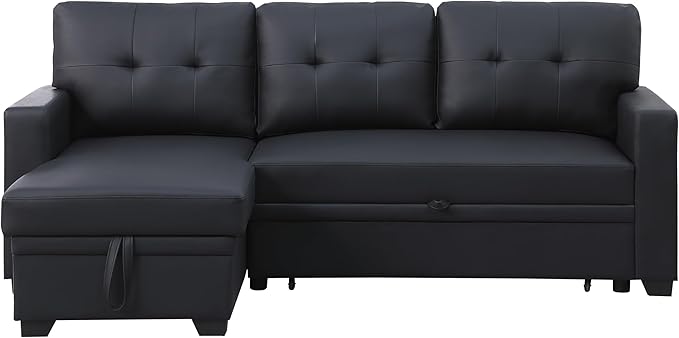 Ball &amp Cast L-Shape Reversible Sectional Sleeper Sofa Bed 4 in 1 Pull Out Couch with Storage Chaise &amp Removable Back CushionsConvertible Sleeper Corner Couch Pull-Out Sofa Bed for Living Room