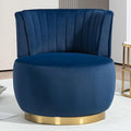 Swivel Barrel Chair Blue Velvet Modern Accent Chair Round Upholstered Comfy Side Chair Sherpa Chair with Gold Base for Nursery Living Room Bedroom Office Waiting Room Hotel Blue