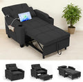 Sleeper Chair Pull Out Bed 4 in 1 Convertible Sofa Chair Bed with Vibration Massage Lumbar Pillow Single Sofa Recliner with USB/Type-C Port Cup Holders and Side Pocket for Small Spaces (Black)