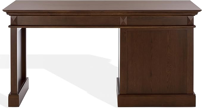 SAFAVIEH Couture Collection - Francesco Walnut Wood 4-Drawer Desk with Brass Accents Modern Writing Table with Storage (SFV4239A)