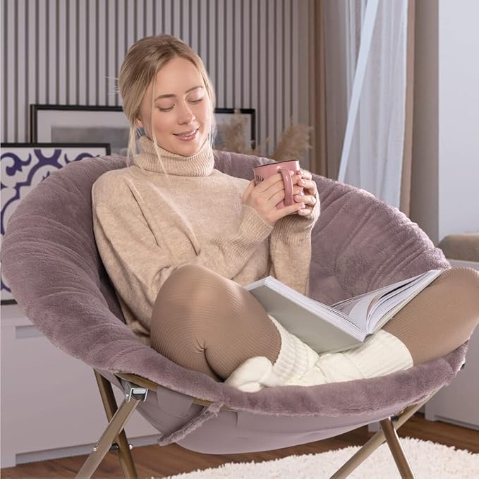 Milliard Saucer Chair For Adults Teens &amp Kids Purple Faux Fur XL Circle Chair for Bedroom Dorm &amp Gaming Foldable Comfy Accent Seat for Small Spaces Folding Moon / Mushroom / Round Style