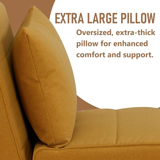3 in 1 Sleeper Chair Bed Foldable Convertible Chair with Thickened Cushion and Sponge OTE Chenille Fabric Adjustable Backrest Upholstered Accent Chair for Apartment/Bedroom/Office - Yellow Brown
