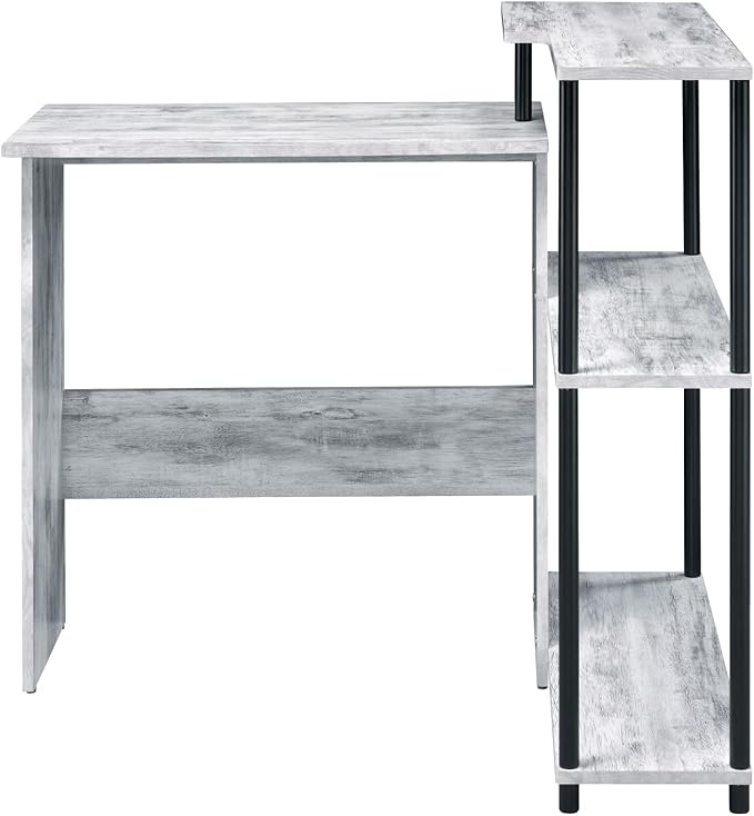 Antique White and Black L-Shape Office Desk with Bookshelf
