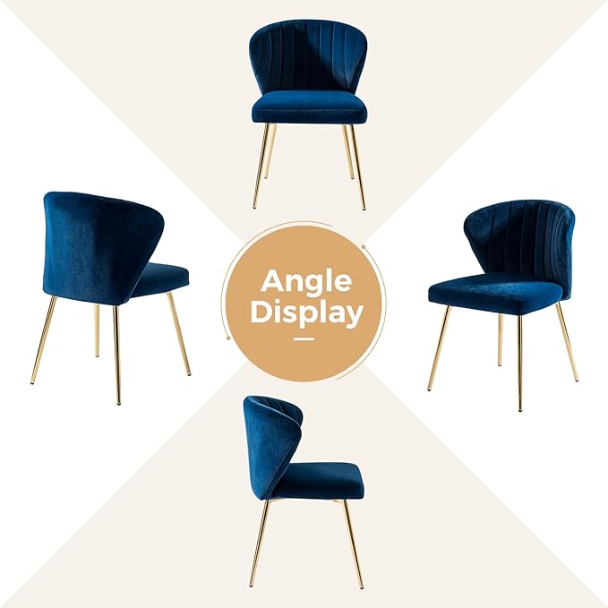 HULALA HOME Dining Chairs Set of 2 Velvet Upholstered Kitchen &amp Dining Room Chairs with Metal Legs Vanity Chair Armless Side Chairs for Living Room Bedroom Restaurant Channel Curved Backrest Nav