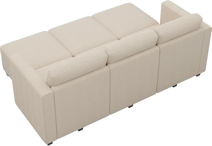 Belffin Corduroy Sectional Sleeper Sofa with Storage Ottoman Modular Luxury Sectional Sofa with Chaise Convertible Modern Sectional for Living Room Beige