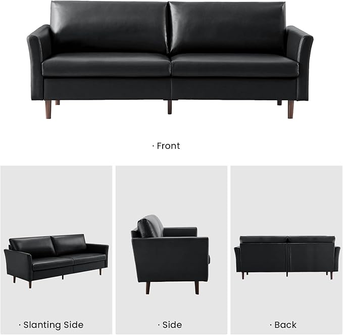 Kingfun Living Room Furniture Sets Loveseat and Armcahir Mid Century Modern Sofa Set Faux Leather Couch with Solid Wood Frame for Living Room &amp Bedroom Black