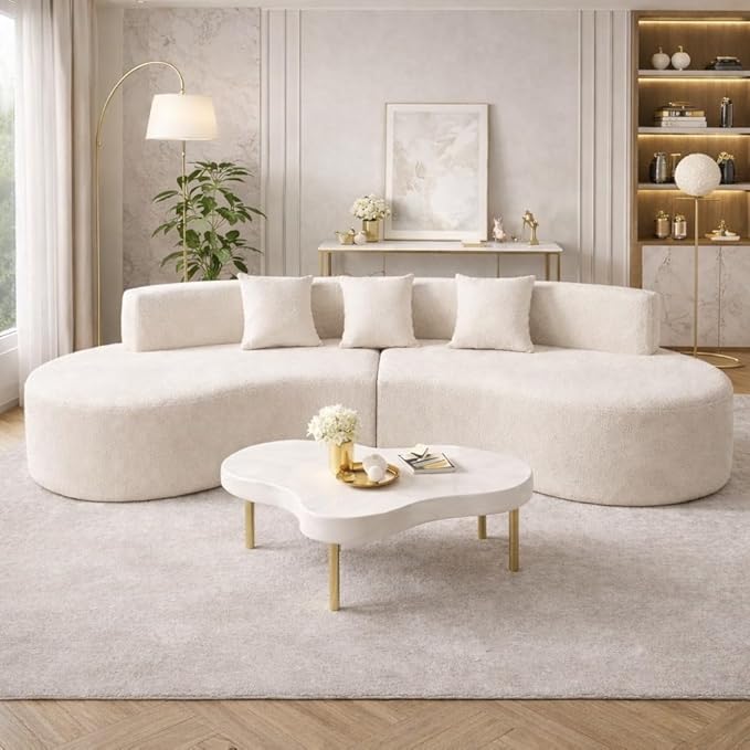 Curved Sofa Half Moon Sofa Modular Cloud Boneless Couch with Deep Seat Modern 4 Seat Compressed Sectional Sofa for Living Room Office &amp Apartment No Assembly Required Cream White