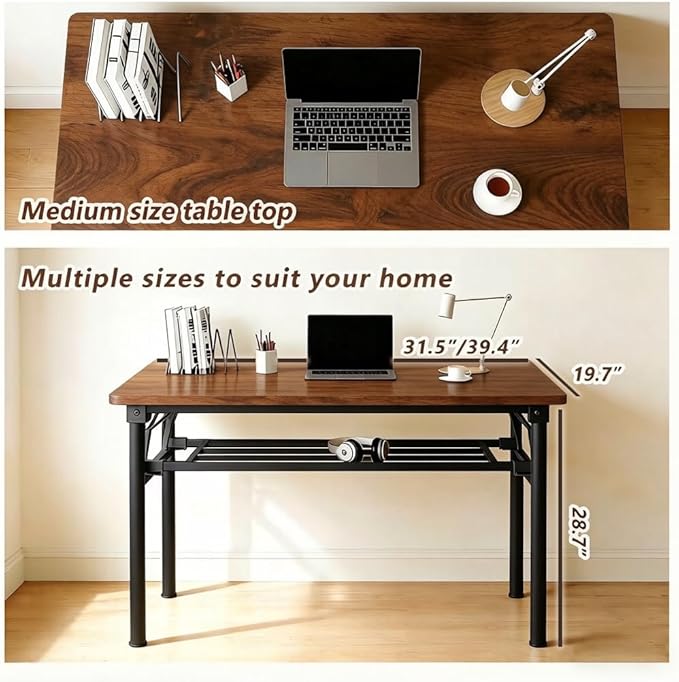 Folding Desk for Small Spaces 39.4 Inch Foldable Computer Desk No Assembly Required Space Saving Portable Study Table for Compact Home Office Bedroom Dorm Apartment Brown