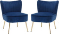 Velvet Accent Chair Set of 2 Comfy Upholstered Side Chair with Gold Metal Legs and Padded Seat Modern Small Corner Armless Living Room Chairs with Wing Back Blue