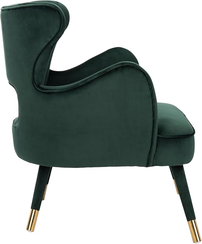 Safavieh Home Blair Retro Glam Forest Green Velvet and Gold Wingback Accent Chair