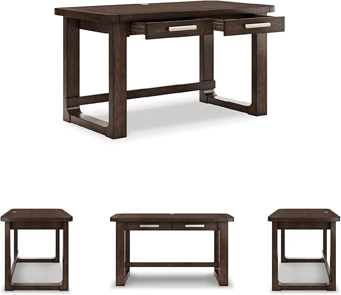 Signature Design by Ashley Breckington Contemporary 56 Home Office Computer Desk with 2 Drawers and Wire Management Dark Brown
