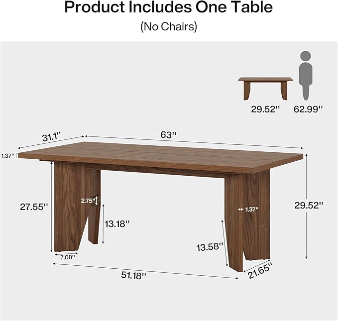 Tribesigns 63-Inch Executive Desk Mid-Century Modern Office Desk with Sturdy Legs Large Wooden Computer Desk Business Workstation for Home Office Brown