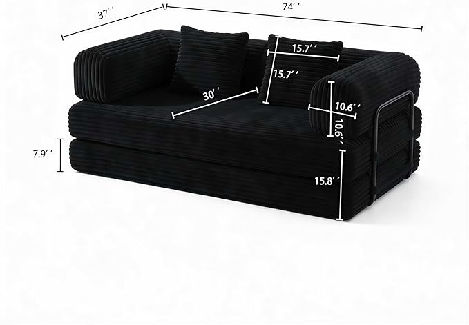 Convertible Sleeper Sofa Bed Folding Floor Mattress Couch with Fixed-Shape Frame Futon Boneless Couch Lounge Loveseat with Pull Out Bed No Assembly Required Black