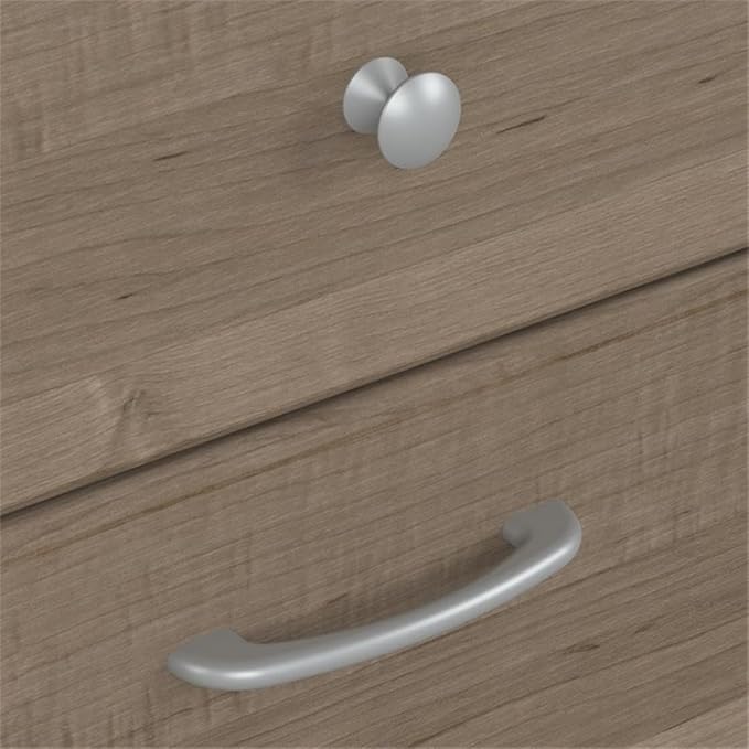 Pemberly Row 60W L Shaped Computer Desk with Hutch Ash Gray Engineered Wood Built-in Wire Management Storage Cabinet File Drawer Fluted Glass Door Home Office Corner Desk