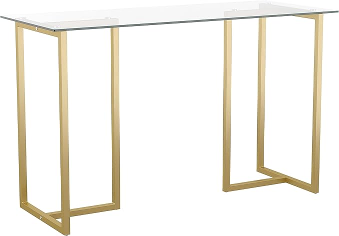 Martha Stewart Eli Home Office Desk with Glass Top and Steel Frame Polished Brass