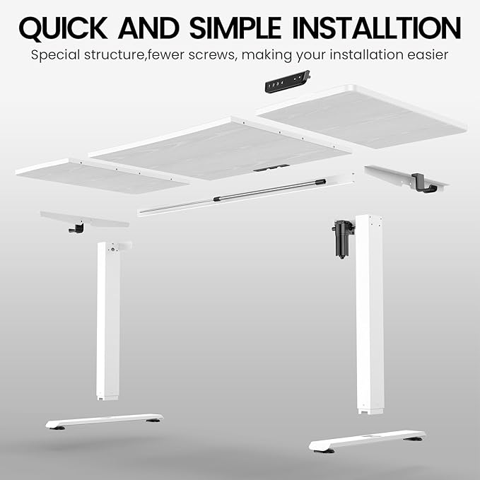 Veken 63 x 28 Inch Electric Standing Desk with Adjustable Height Sit to Stand Computer Table for Study Work or Gaming Home Office Desk White