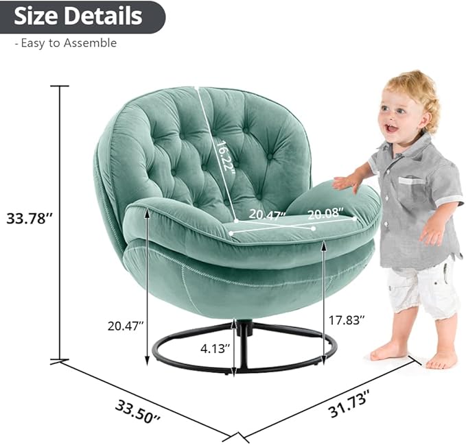 Velvet Swivel Accent Chair with Ottoman Set Modern Lounge Chair with Metal Base Frame &amp Footrest Comfortable Single Leisure Sofa Chair Reading Chair with 360 Degree Swiveling for Living Room Te