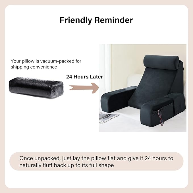 ENITYA Reading Pillow for Sitting in Bed Adult 21 Large Back Pillow for Sitting up Bed Rest Pillows for Reclining/Watching TV/Reading/Gaming/Resting in Couch or Floor Black