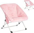 SUNNYFEEL Comfy Folding Saucer Chair for All SeasonsRemoval Faux Fur Soft Chair for AdultsReading Chair for Living Room Bedroom Dorm Metal Frame Moon Chair(Pink)