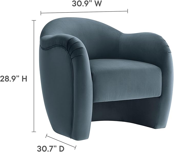 Modway Compose Barrel Chair with Performance Velvet Fabric in Cadet Blue – Upholstered Accent Armchair with Curved Backrest – Cozy Lounge Chair for Reading – Round Comfy Single Sofa Club Chair