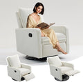 White Swivel Nursery Rocking Chair Manual Glider Recliner with High Backrest for Adults Upholstered Nursery Recliners Chair with Footrest Pedal for Small Spaces Living Room Bedroom (White)