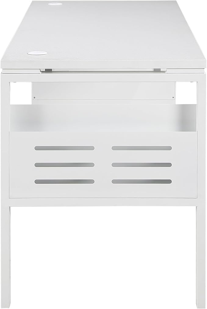 OSP Home Furnishings Prado Home Office Writing Desk with Storage Schattdecor White Carbon Fiber Desk Top Rectangular