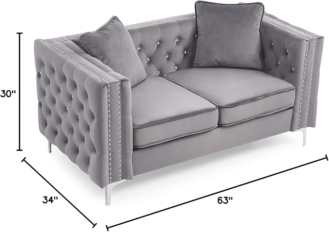 Glory Furniture Paige Velvet Loveseat in Gray