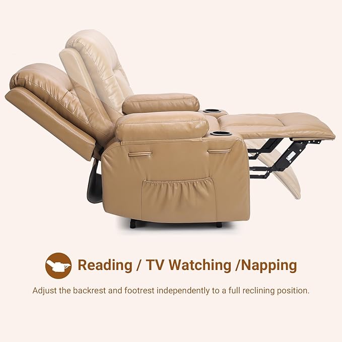 Power Lift Recliner with Heat and Massage – Adjustable Reclining Chair for Elderly with Cup Holders Side Pockets and USB Port for Living Room 22 Seat Earthy Yellow