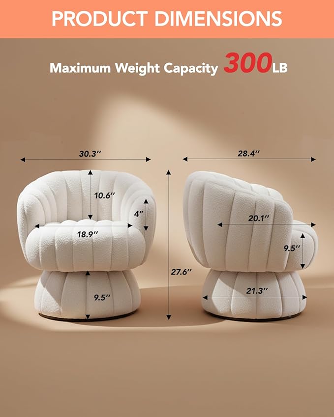 Vanity 360-Degree Swivel Accent Chair - Mid Century Modern Plush Round Makeup Chair Relaxing Comfy Lounge Sofa Arm Chairs Idear for Living Room Bedroom (Beige Velvet Fabric)