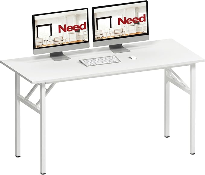 Need Office Computer Desk - 54.3L Sturdy and Heavy Duty Folding Laptop TableWriting Table/Home Office Desk/Sewing TableNo Assembly Required (White &amp White Frame)