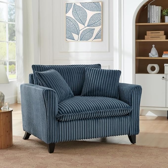 Polibi Lazy Comfortable Single-Person Sofa Chair with High-Resilience Cushion and a backrest Compact Single Seater for Living Room &amp Bedroom Blue