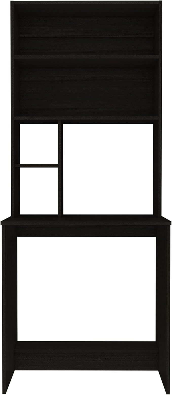 Computer Desk with Hutch Ample Storage Space Tidy Workspace for Home Office Living Room Black Wengue 4-Shelf