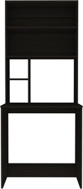 Black Desk with 4 Shelves &amp Lower Storage - Compact Home Office Workstation