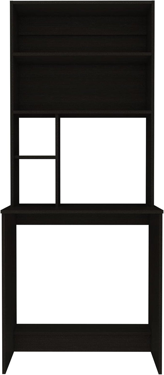 Black Desk with 4 Shelves &amp Lower Storage - Compact Home Office Workstation