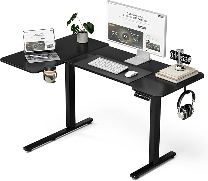 51 Reversiable L-Shaped Electric Standing Desk Adjustable Height Gaming Stand Up Corner Desk Sit Stand Home Office Computer Desk with Splice BoardBlack Top