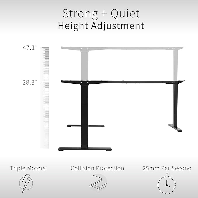 VIVO Electric Multi-Motor Height Adjustable Corner 3 Leg Standing Desk Frame Sit Stand Ergonomic L Frame with Push Button Controller Black DESK-V123EB