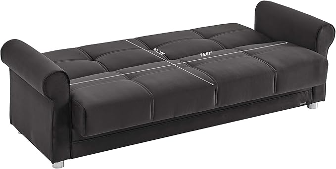 Sweet Home Stores 87 Convertible Sofa Bed with Storage Firm Fabric 3 Seater Upholstered Sleeper Sofa Couch Futon for Living Room Black