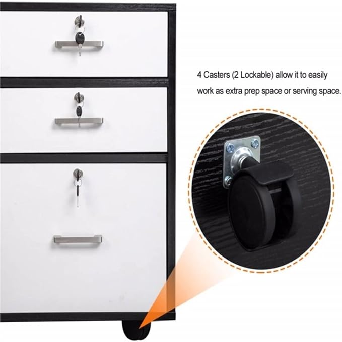 HASMI Filing Cabinet Wood Filing Cabinet with 3 Drawer and 2 Open Shelves Office Storage Cabinet with Wheel Printer Stand Storage Cabinet