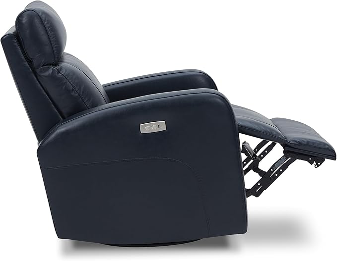 CHITA Genuine Leather Power Swivel Glider Recliner Chair for Adults FSC Certified Electric Nursery Rocker Recliner Chair for Living Room Navy Blue