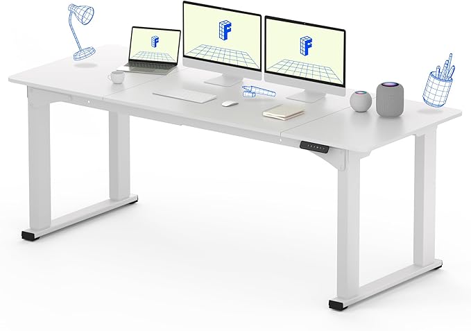 FLEXISPOT E6Q 4 Legs Standing Desk 78 x 32 Inch Adjustable Height Desk with Splice Board Home Office Sit Stand Up Desk White Top + White Frame