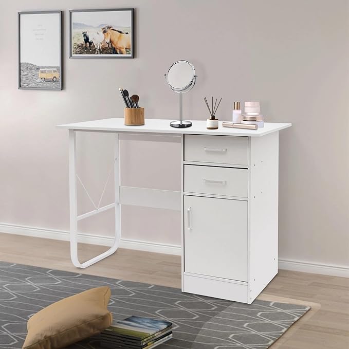 Computer Desk with Drawers Office Desk with Storage Cabinet for PC Laptop Wood Home Office Desk Vanity Desk for Work Study Gaming Writing Workstation