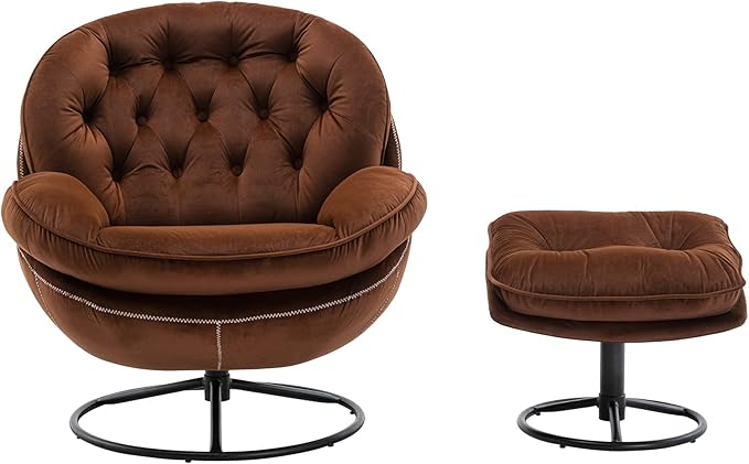 Accent Chair TV Chair Living Room Chair with Ottoman Brown