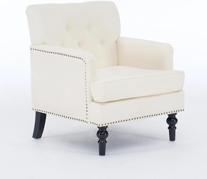 Chifee &amp Vingol Wingback Chair Upholstered Button Armchair Upholstered Living Room Chairs Comfy Single Sofa ChairLinen Beige