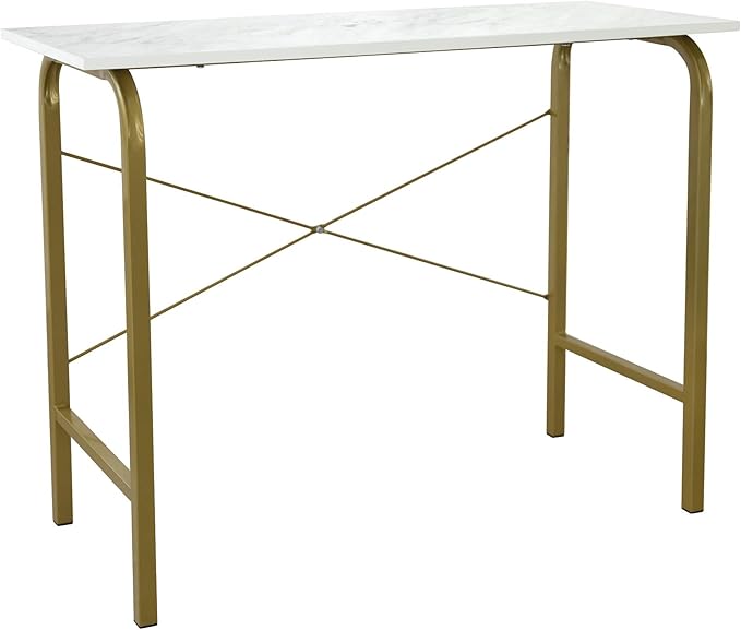 Versanora Teamson Home's Faux White Marble Top Compact Modern Desk with Brass-Finished Arched Legs and Sleek Contemporary Silhouette
