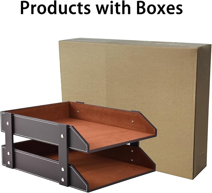 Leather Desk Organizer2-Tier Stackable Letter Tray HolderOffice Supplies Desktop Storage Box for DocumentStationeryMagazinesNewspapersLetters and Other Home Office Paper SundriesCoffee