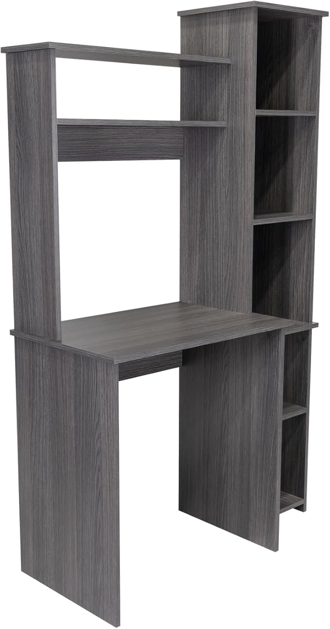 Writing Desk with Hutch and Shelves Two Superior Shelves Five Cubbies for Home Office Living Room-Smokey Oak